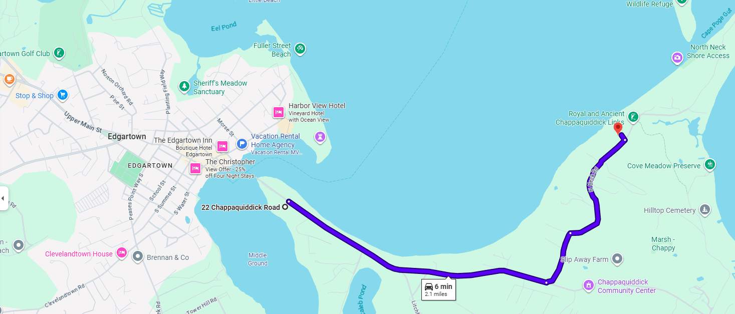 Driving to 37 North Neck from Chappy Ferry Parking
6 minutes by car, 10 by bicycle