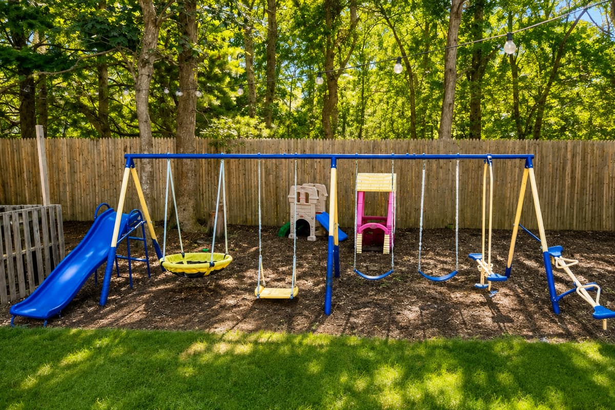 Kids' playground with swings and slide