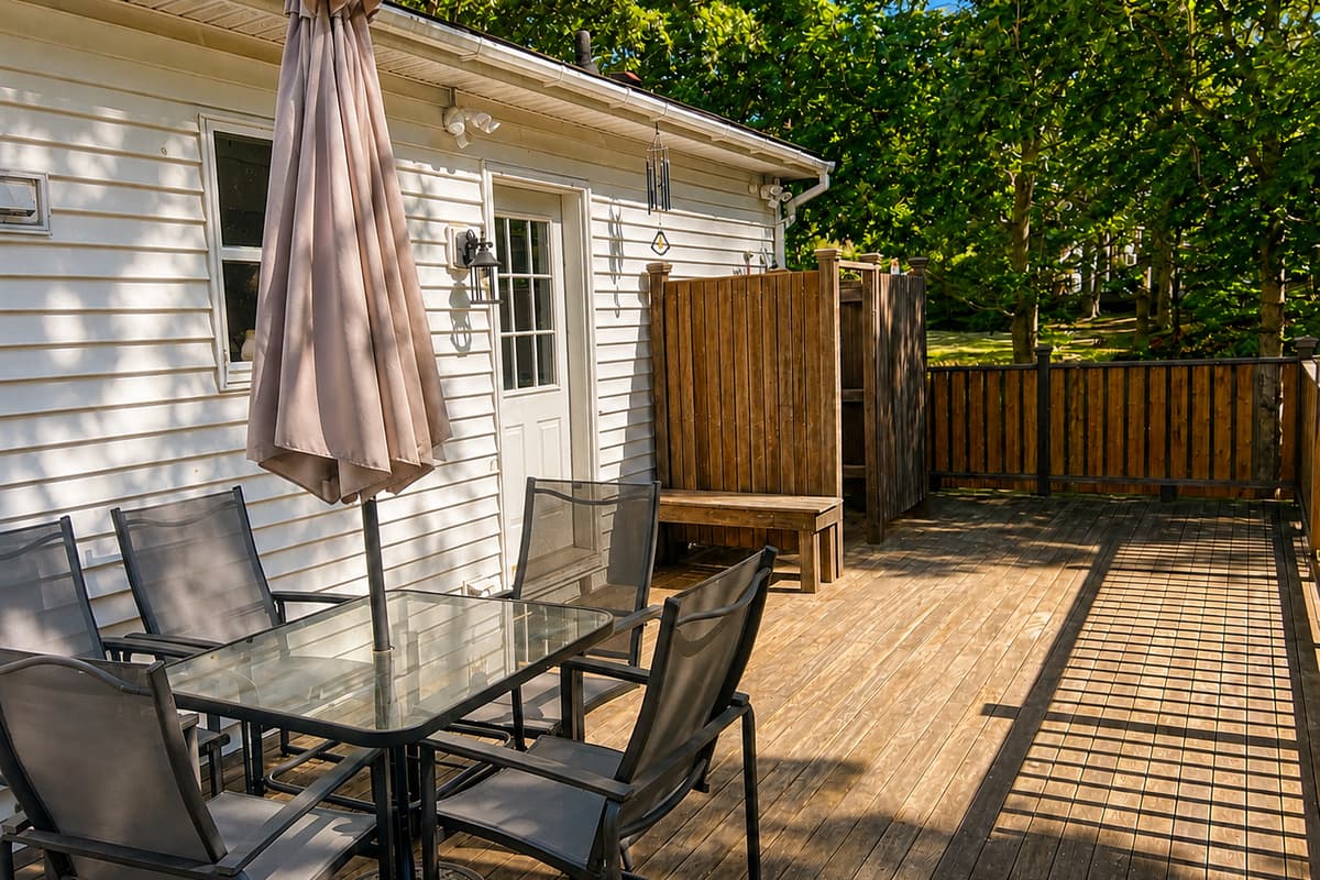 Back deck with outdoor dining and private outdoor shower