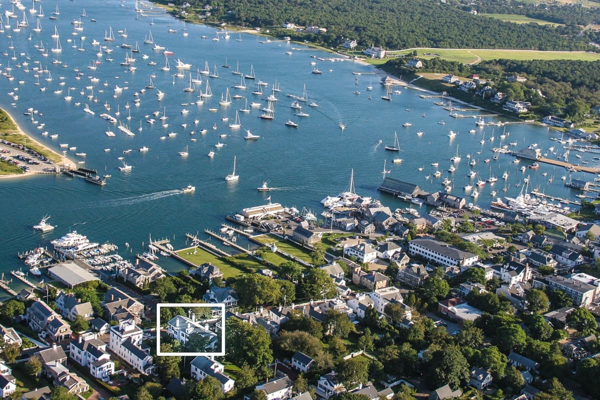 Aerial View of the house and Edgartown Harbor looking South