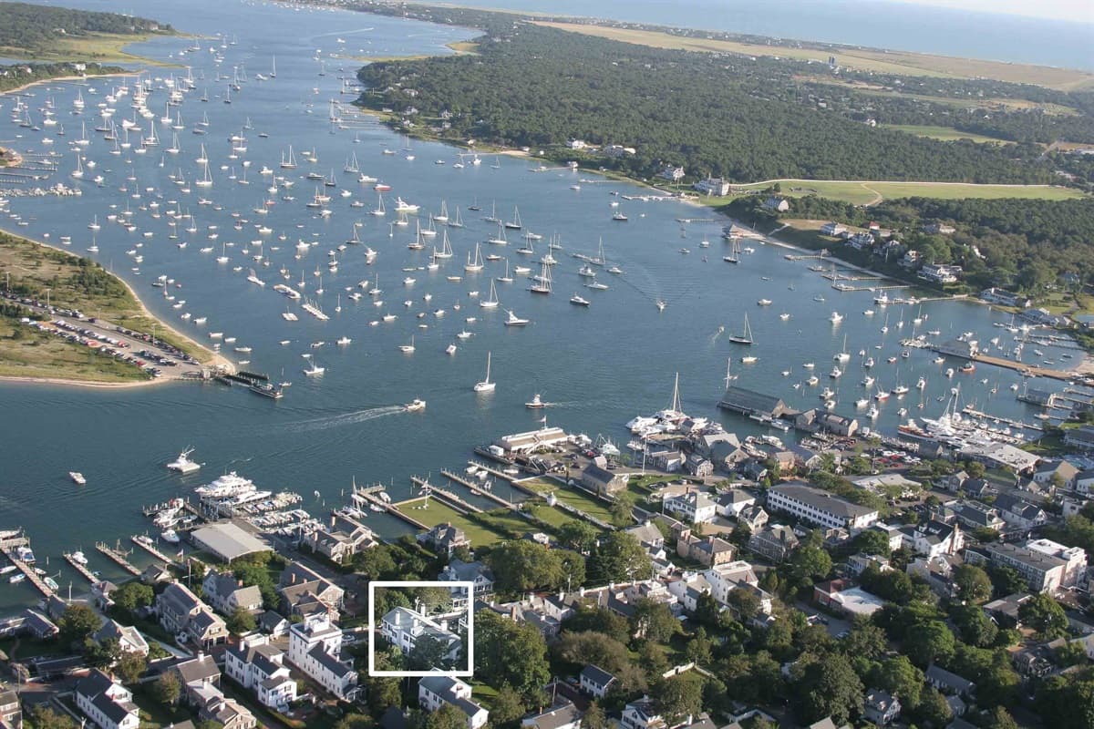 Aerial View of House and Edgartown Harbor