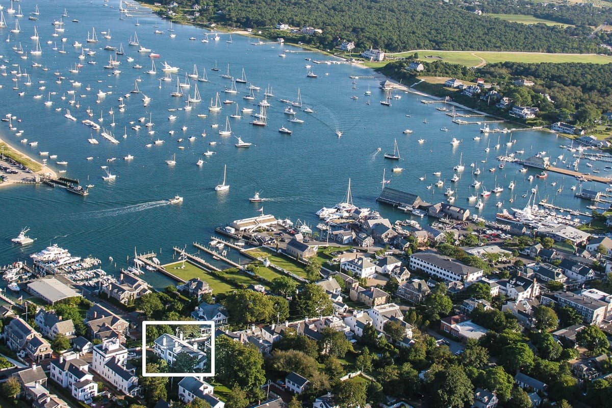 Aerial View of the house and Edgartown Harbor looking South