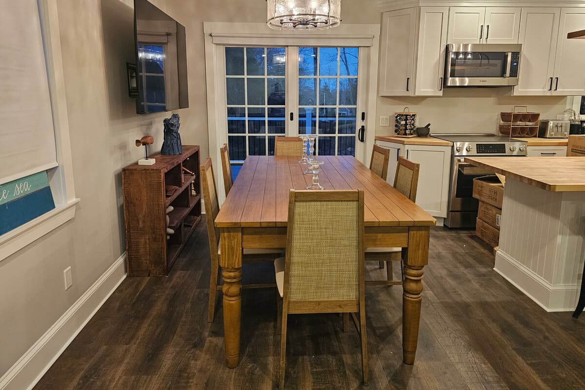 Dining area connected to the kitchen and living room